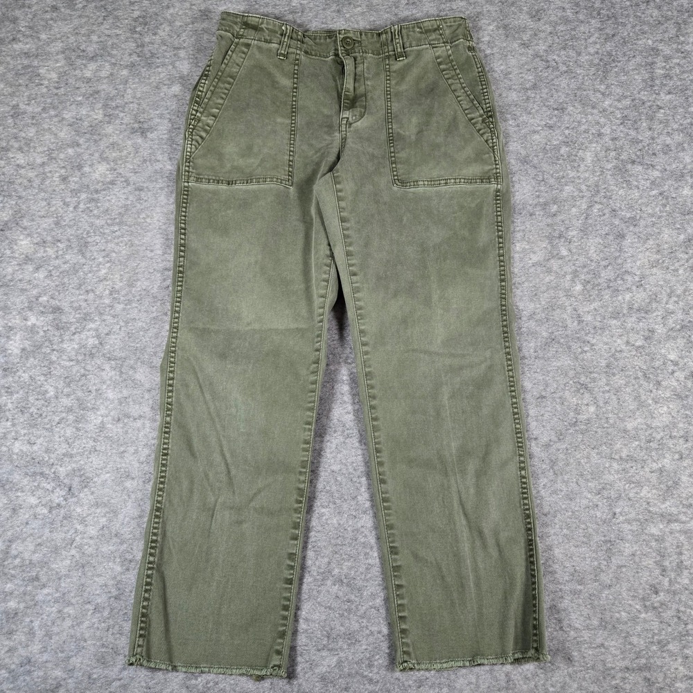 Madewell Women Green The Slim Straight Utility Pant Frayed Hem Size P29